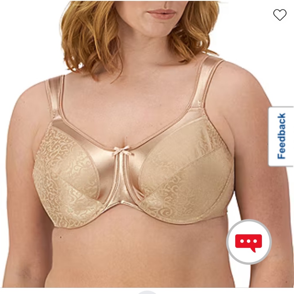 Bali Satin Tracings Minimizer Breathable Back Underwire Bra. Size 40D.